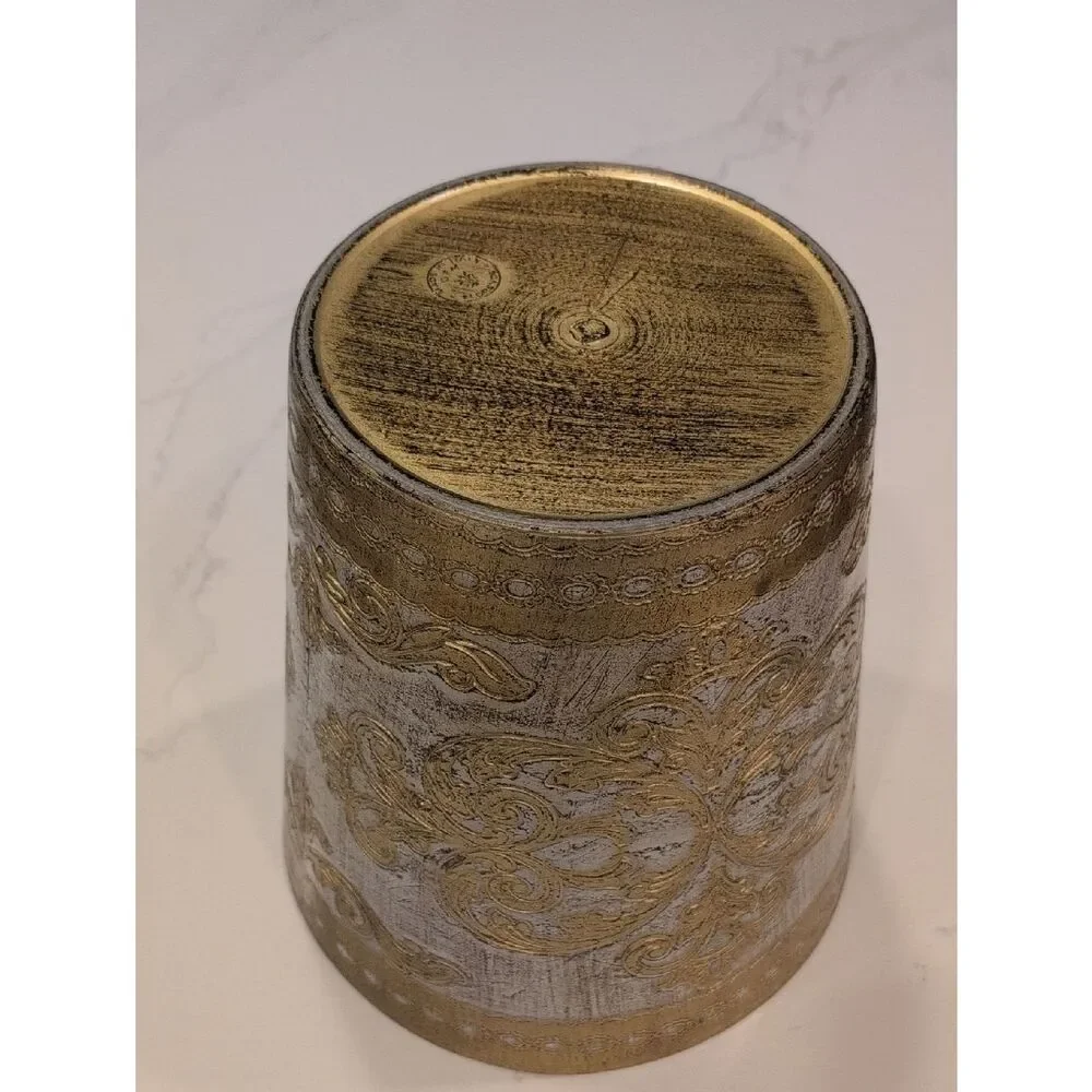 Florentine Gold and Cream Embossed Wastebasket Made in Italy Vintage